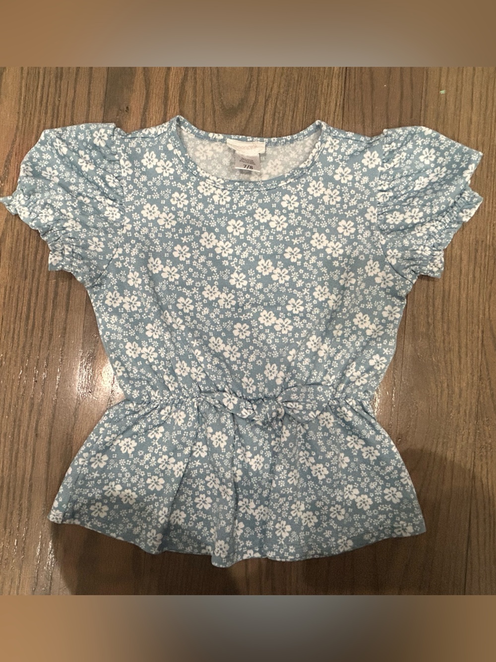 Girls Summer Blouse Size 7/8 Blue Flower Top